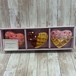 cupcakes & cashmere Set of 3 Heart Waffle Ceramic Valentines Day Decor NIB